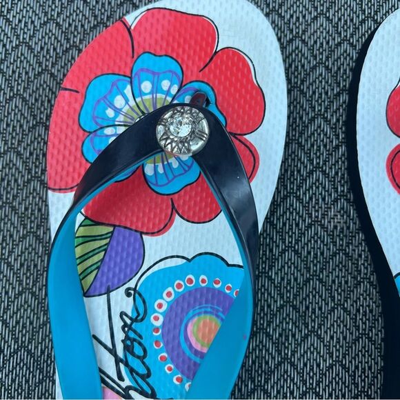 Brighton “Burst” Floral Print Navy Flip Flops Sz 6 - Picture 7 of 11